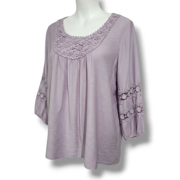 Krazy Kat Lilac Crochet Lace Boho Peasant Blouse XL Rayon Nylon Blend - Picture 2 of 7